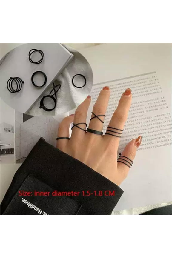 6Pcs/Set Punk Finger Minimalist Smooth Geometric Ring Set-01 Black