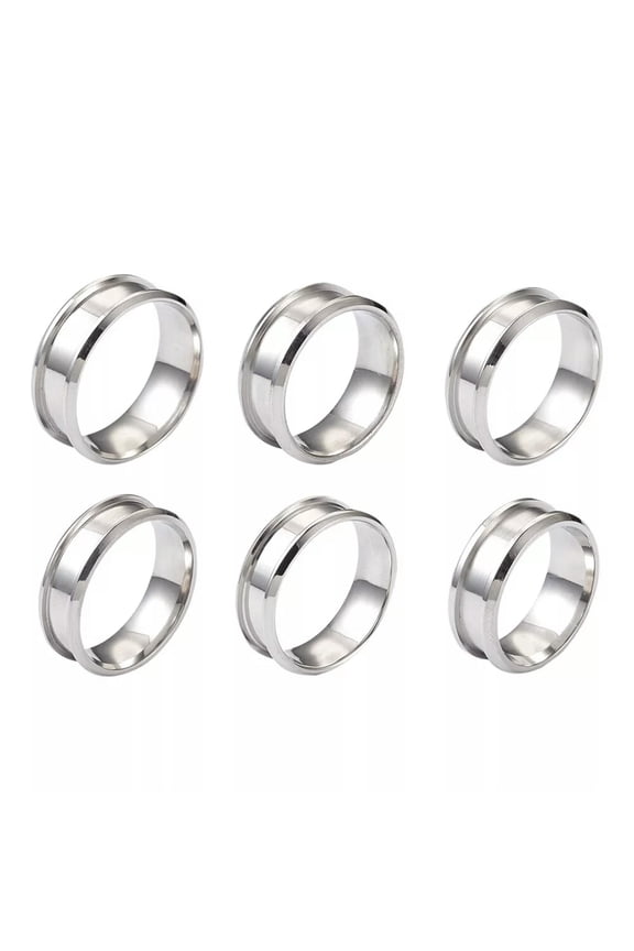 6Pcs Size 7-12 Stainless Steel Inlay Ring Core Blank Grooved Finger Ring Setting
