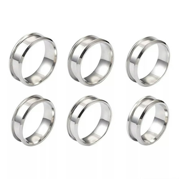 MATROOY 6Pcs Size 7-12 Stainless Steel Inlay Ring Core Blank Grooved Finger Ring Setting
