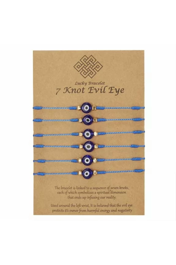 6Pcs/set Turkish Hamsa Lucky Evil Eye Bracelet 7 Knots Protection Bangle Jewelry-Blue