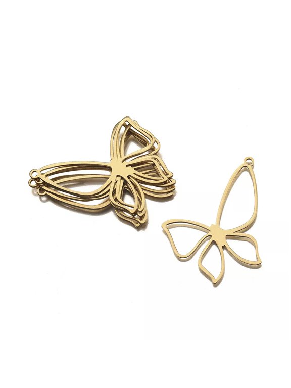 6X Brass Butterfly Charms Insect Frame Connectors Pendant Diy For Jewelry Making