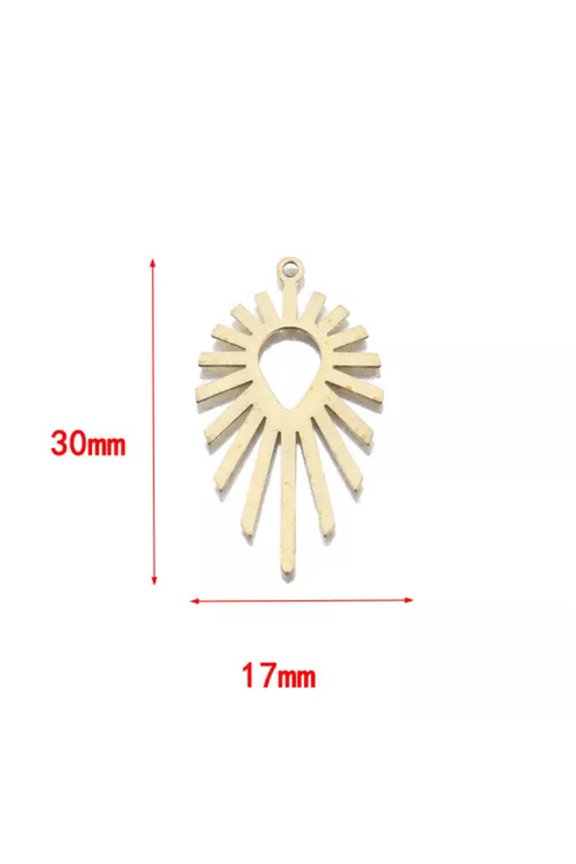 6X Raw Brass Sun Flame Charms Teardrop Shaped Earrings Pendants Jewelry Findings-Small