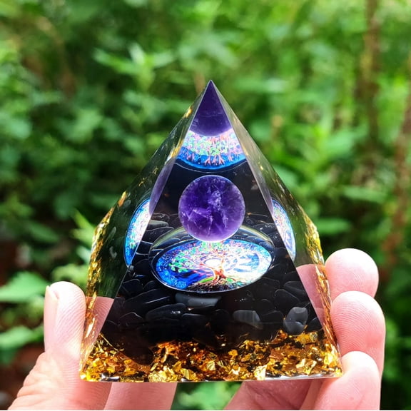 MATROOY 6cm Amethyst Crystal Sphere Orgonite Pyramid Obsidian Chakra Energy Orgone Stone