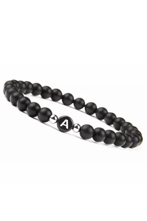 6mm 26 Letters A-Z Natural Stone Bead Miss Bracelet Adjustable Jewelry Unisex-A