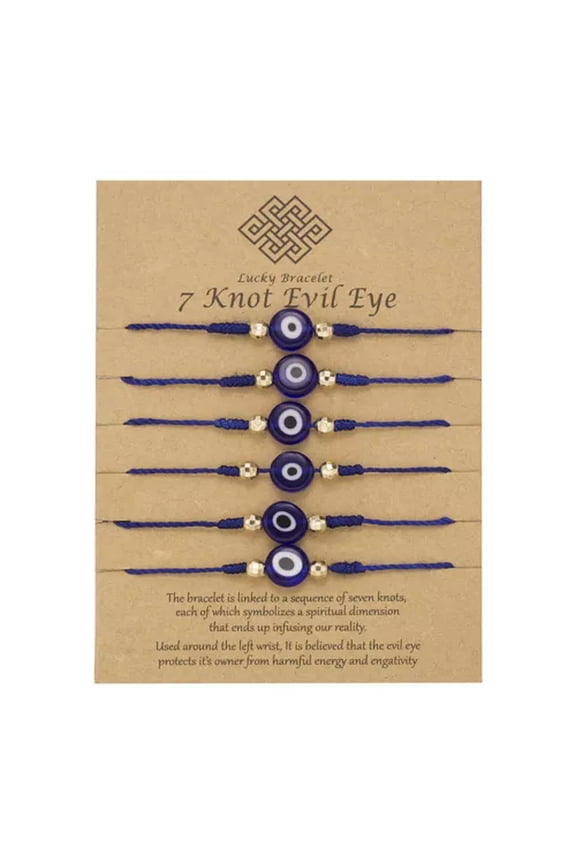 6pcs Lucky Turkish Evil Eye bracelet Kabbalah Amulet 7 Knots Protection Rope New-Blue