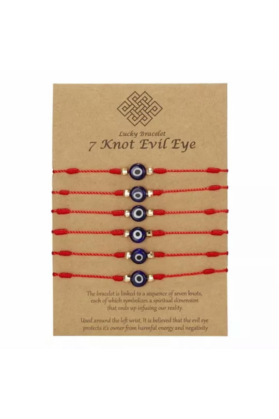 6pcs Lucky Turkish Evil Eye bracelet Kabbalah Amulet 7 Knots Protection Rope New-Red
