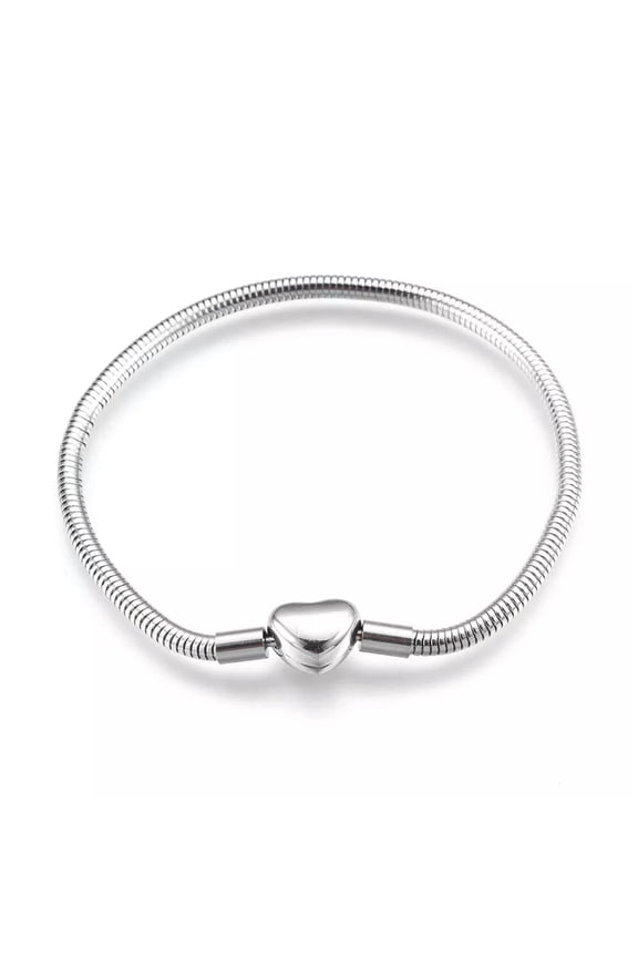 6pcs Stainless Steel Snake Chain Charm Bracelets with Heart Lock Clasp 20cm