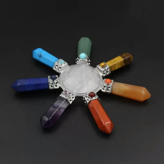 MATROOY 7 Chakra Crystal Pyramid Energy Generator Spiritual Reiki Healing Gemstones-Clear Quartz