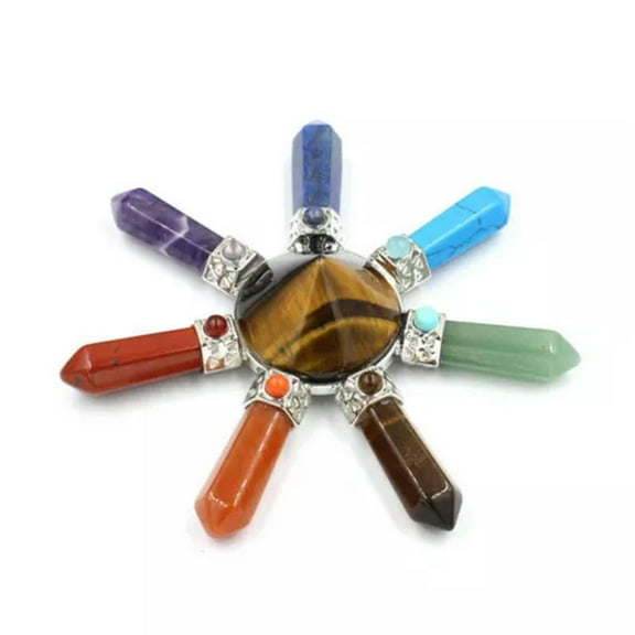 MATROOY 7 Chakra Crystal Pyramid Energy Generator Spiritual Reiki Healing Gemstones-Tiger's eye