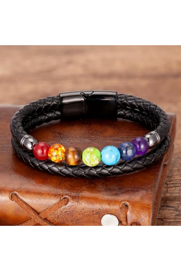 7 Chakra Gemstone Beads Healing Strength Protection Talisman Men's Bracelet Gift