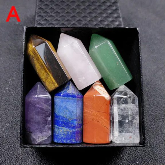 MATROOY 7 Chakra Gemstone Crystal Tumbled Single Point Obelisk Set Reiki Healing-A