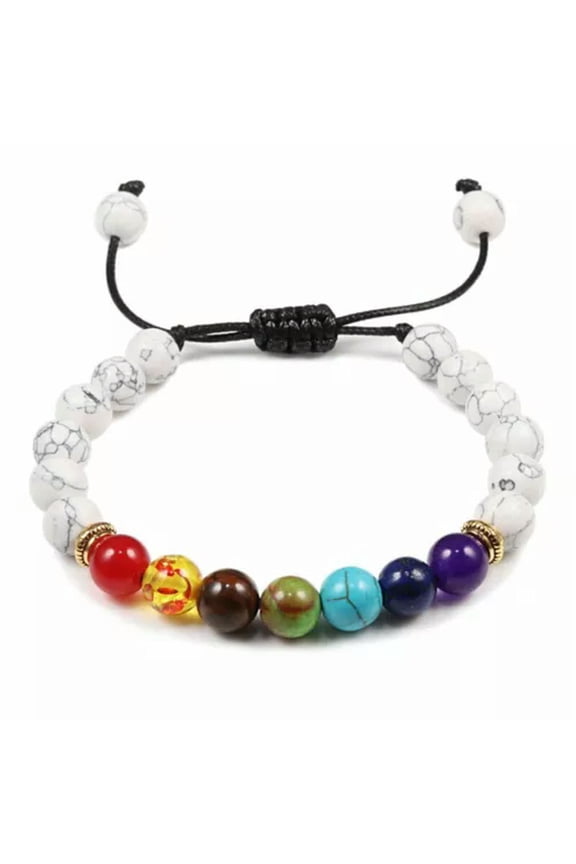 7 Chakra Healing Balance Beaded Bracelet Lava Yoga Reiki Prayer Stones Gift New-White turquoise
