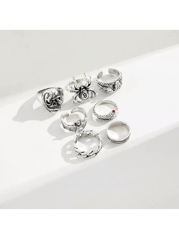 7Pcs/set Punk Snake Rings for Women Gothic Spider Men Jewelry Gift Accessories