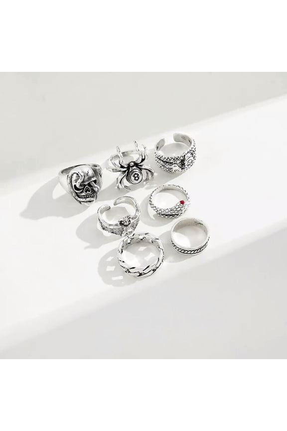 7Pcs/set Punk Snake Rings for Women Gothic Spider Men Jewelry Gift Accessories