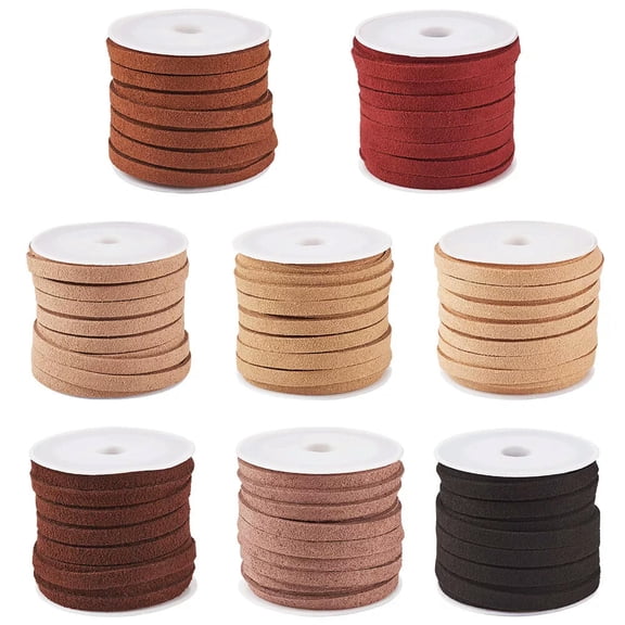 MATROOY 8 rolls Faux Suede Cords Leather Lace Beading Velvet String Mixed Color 5x1.5mm