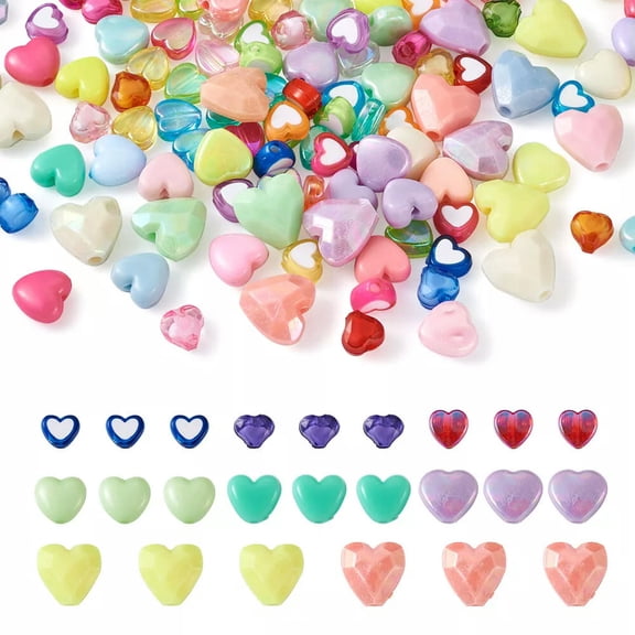 MATROOY 800Pcs Acrylic Heart Beads Spacer Colorful Faceted Love Heart Pony Loose Beads