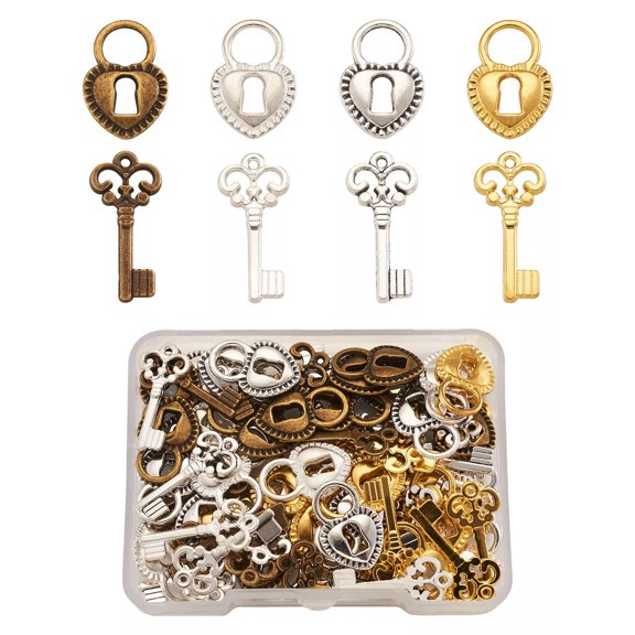 MATROOY 80pcs/box Alloy Pendants Key & Heart Lock Style Mixed Color Jewelry Charms