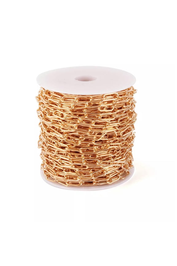82 Feet/25M Iron Paperclip Chains 14x6x1.5mm Unwelded Cable Chain Light Gold