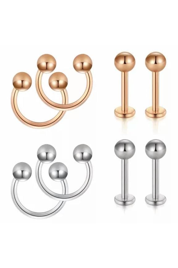 8PCS 20G Spikes Circular Barbell Horseshoe Lip Nipple Septum Hoop Ring Earring-A