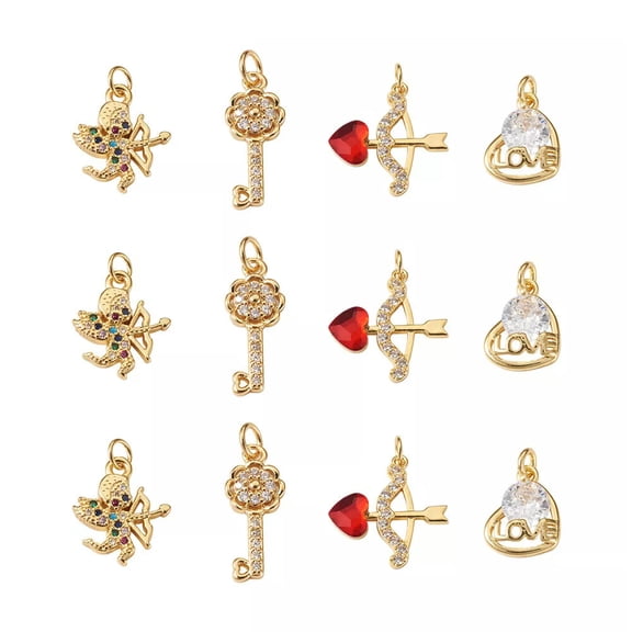 MATROOY 8Pcs Arrow Cupid Pendants Cubic Zirconia Dangle Charms for Valentine's Day