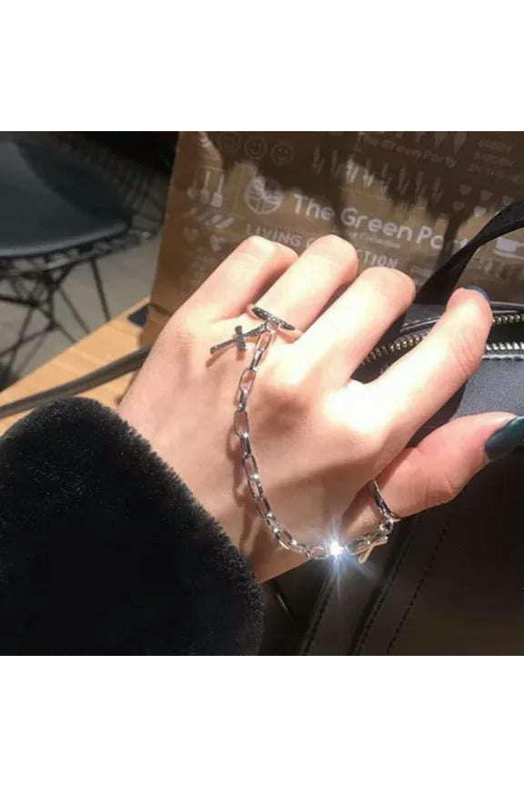 8Pcs/Set Boho Rings Butterfly Flower Crystal Moon Finger Knuckle Rings Women-1 pc Chain Ring