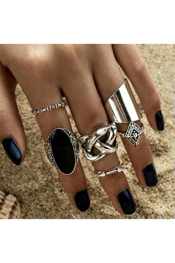 8Pcs/Set Boho Rings Butterfly Flower Crystal Moon Finger Knuckle Rings Women-6pcs geometric