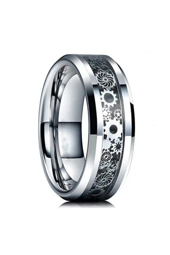 -8mm Men's Stainless Steel Dragon Color Contrast Ring Gear Jewelry Wedding Band-silver-8