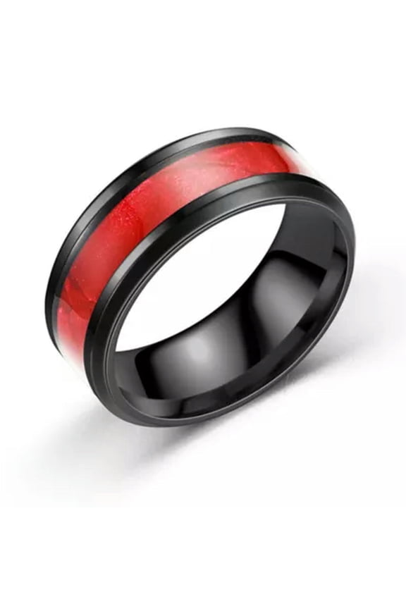8mm Stainless Steel Ring Wedding Bands Couple Finger Rings Unisex Punk Jewelry -red-12
