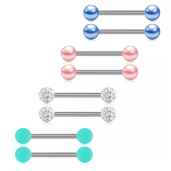 MATROOY 8pcs 12/14/16/18mm Surgical Steel Barbell Nipple Tongue Rings Piercing Jewelry-16mm