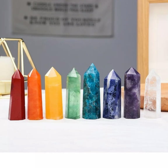 MATROOY 8pcs Natural Chakra Stone Quartz Crystal Point Hexagon Obelisk Wand Candy Color