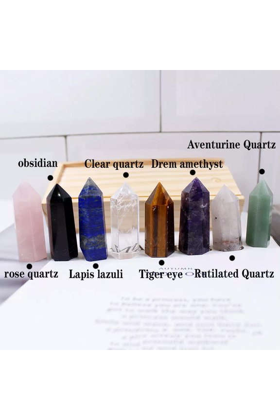 8pcs Natural Chakra Stone Quartz Crystal Point Hexagon Obelisk Wand Healing