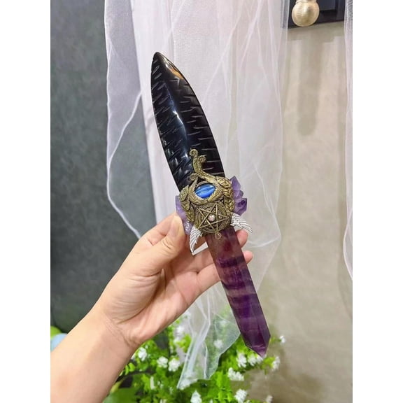 MATROOY 9"+ Fluorite Obelisk obsidian Crystal Magic Sceptre Amethyst Wand Point Gift 1pc