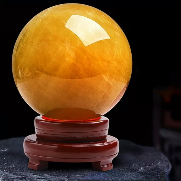 MATROOY 90mm Imitate Citrine Quartz Crystal Sphere Ball Healing Gemstone+Stand New