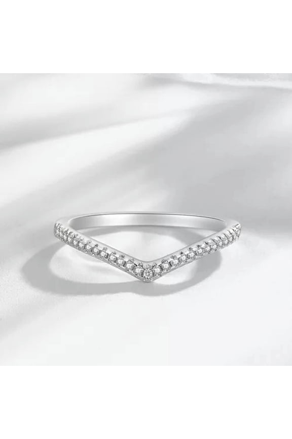 925 Silver Crystal V Shape Rings Womens Fashion Jewelry Size 5 -10-7