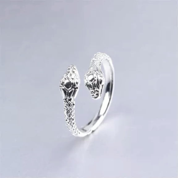 MATROOY 925 Silver Double Snake Open Rings Punk Style Women's Findings Jewelry Gift-Silver-Adjustable