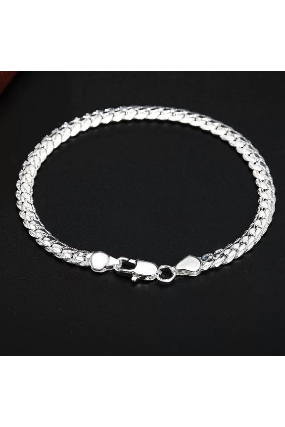 925 Silver Filled 5mm Flat Snake Bracelet Bangle Women Men Jewelry H199