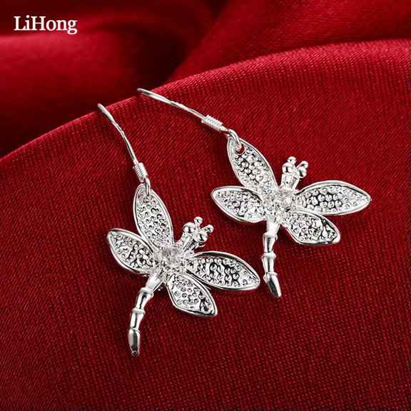 MATROOY 925 Silver Filled Dragonfly Dangle Drop Earrings Womens Fashion Jewelry E009