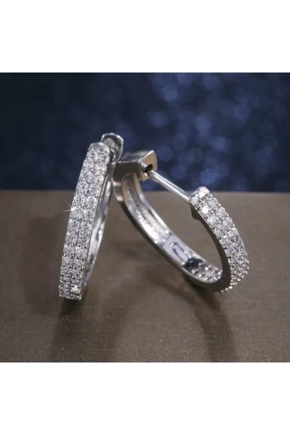 925 Silver Filled Hoop Earring Women Wedding Elegant Cubic Zircon Jewelry-White