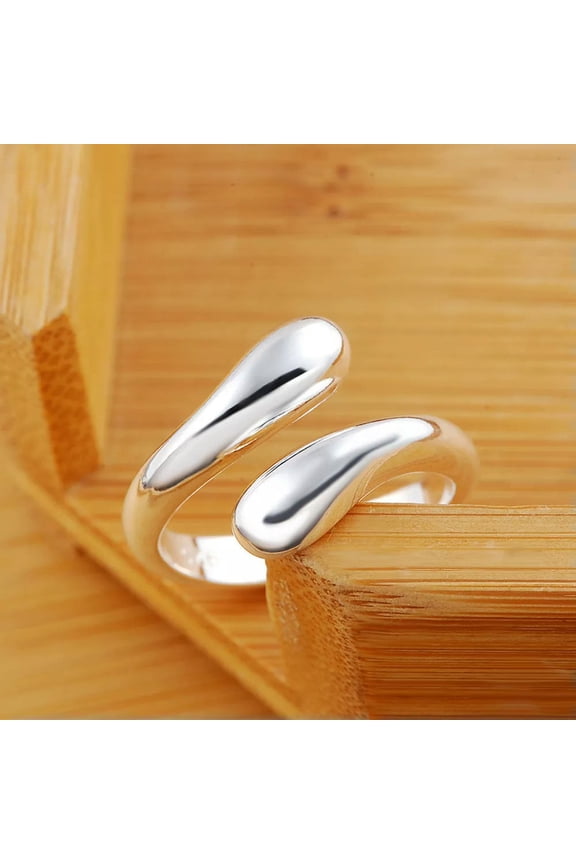 925 Silver Filled Open Adjustable Ring Women Fashion Teardrop Rings