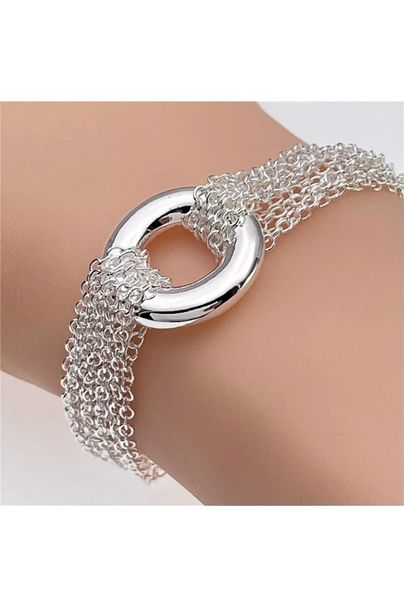 925 Silver Filled Tassel Chain O Shape Bracelet Bangle Womens Charm Bracelet