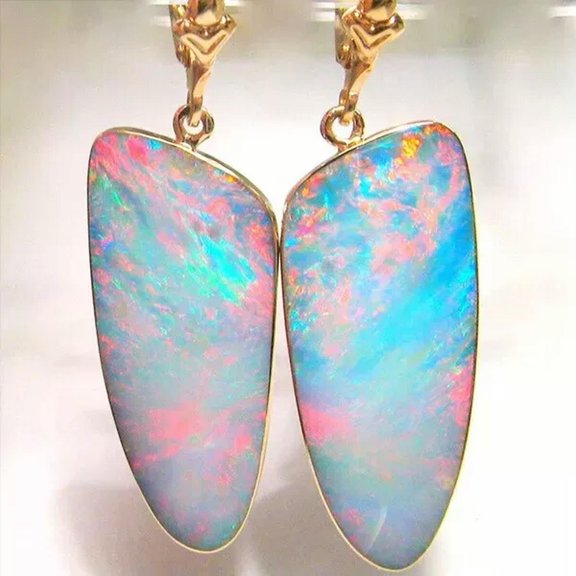 MATROOY 925 Silver Fire Opal Dangle Drop Earrings Healing Dangle Hook Daily Earring