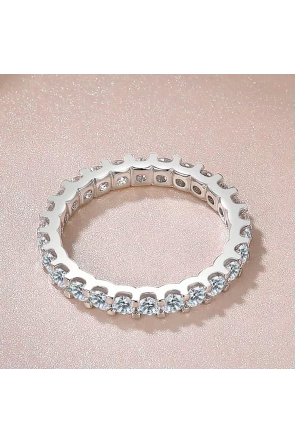 925 Silver Full Crystal Round Rings Womens Wedding Silver Ring Jewelry-7