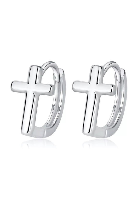 925 Silver Hoop Huggie Earrings Stud Cross Ear Clip Womens Jewelry Gift