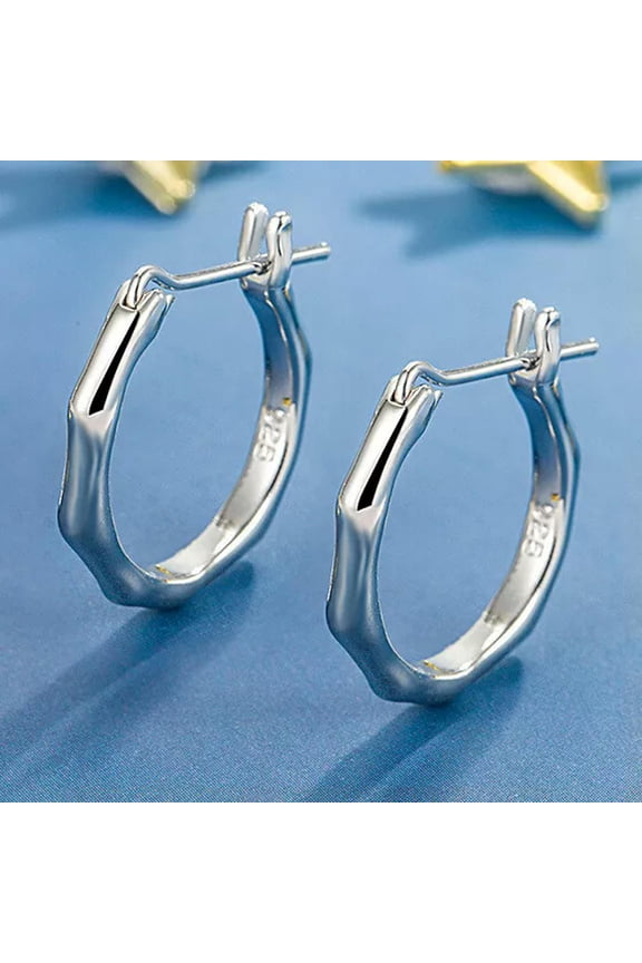 925 Silver Hoop Huggie Earrings Stud Womens Bamboo Ear Buckle Earrings