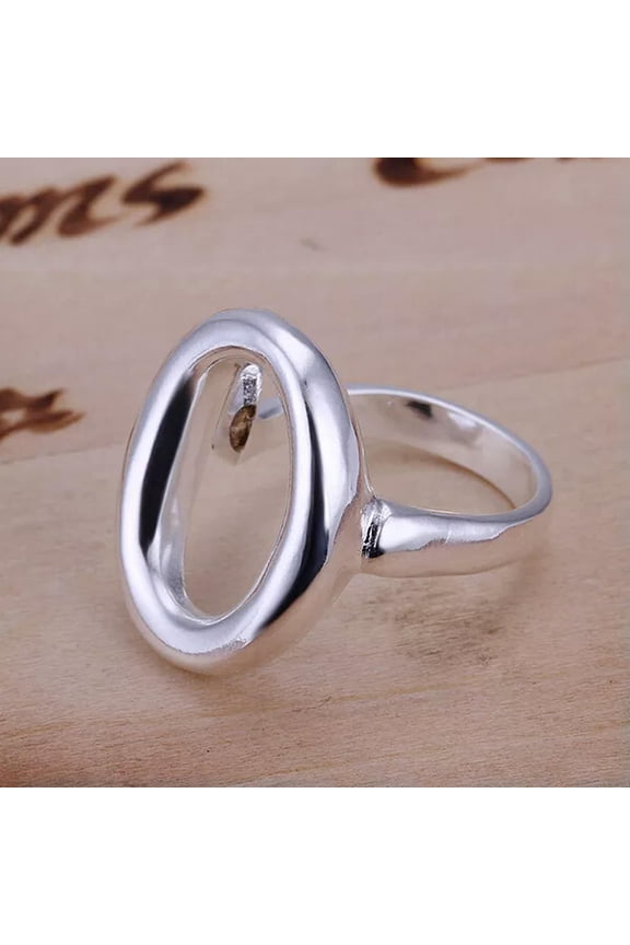 925 Silver O Shape Open Adjustable Rings Women Fashion Ring Size 6-7