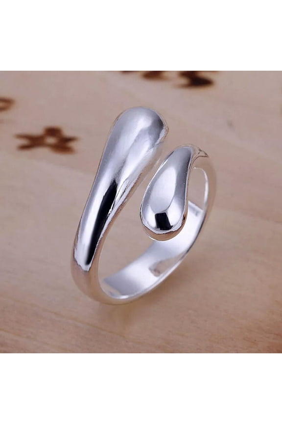 925 Silver Open Adjustable Rings Women Fashion Teardrop Ring Size 7 8