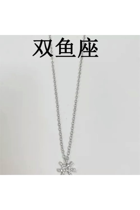 925 Silver Plated 12 Constellations Zodiac Zircon Necklace Women Jewellery Women-Pisces