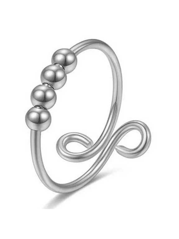 925 Silver Plated Relief Anxiety Ring Adjustable Finger Ring Women Men Jewellery-11-Silver Four Beads