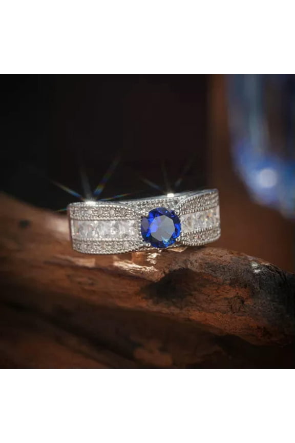925 Silver Ring Blue Zircon Crystal Rings Women Men Fashion Jewelry-7