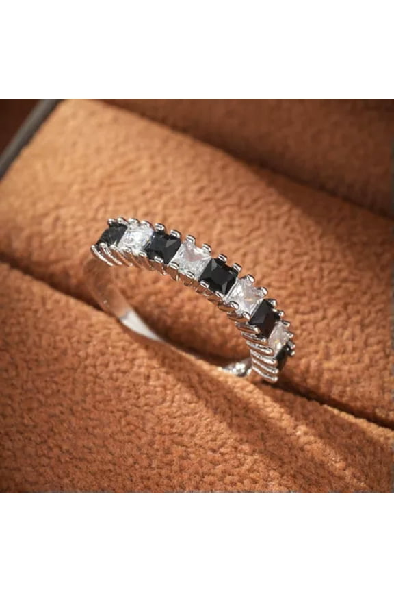 925 Silver Rings Black Zircon Crystal Rings Women Retro Fashion Jewelry-9